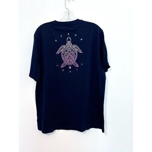 Ocean Coast Turtle Graphic T-Shirt Blue Size Large